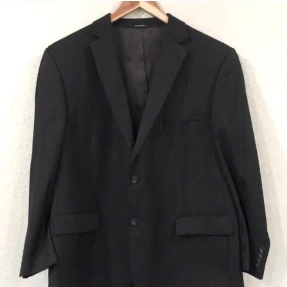 Joseph & Feiss Men's 46R 100% Wool Classic Black Suit Set 2 Piece Cuffed - Picture 3 of 7